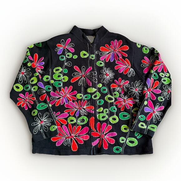 Design Options Sweaters - VTG Design Options Phillip Jane Gordon Cardigan Sweater XL Lilly Pad Floral